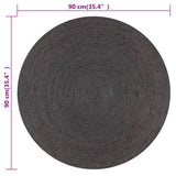  vidaXL Tapis fait à la main Jute Rond 90 cm Gris foncé