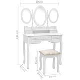 vidaXL Coiffeuse avec tabouret et miroir pliable en 3 Rose