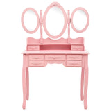 vidaXL Coiffeuse avec tabouret et miroir pliable en 3 Rose
