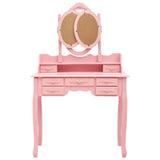 vidaXL Coiffeuse avec tabouret et miroir pliable en 3 Rose