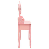 vidaXL Coiffeuse avec tabouret et miroir pliable en 3 Rose
