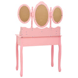 vidaXL Coiffeuse avec tabouret et miroir pliable en 3 Rose