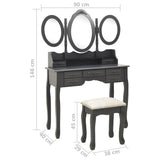 vidaXL Coiffeuse avec tabouret et miroir pliable en 3 Rose