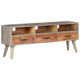 vidaXL Meuble TV Gris 130x35x51 cm Bois massif de manguier brut