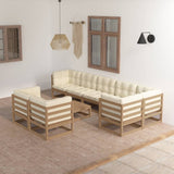 vidaXL Salon de jardin 9 pcs avec coussins Bois de pin massif