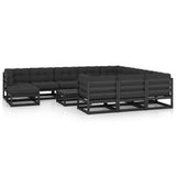 vidaXL Salon de jardin 12 pcs avec coussins Noir Bois de pin massif (plusieurs options disponibles)