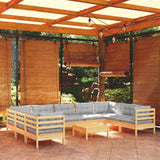 vidaXL Salon de jardin 10 pcs avec coussins gris Bois de pin (plusieurs options disponibles)