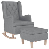 vidaXL Fauteuil et pieds à bascule en bois d'hévéa solide crème Tissu