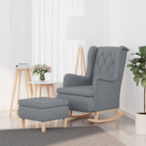 vidaXL Fauteuil et pieds à bascule en bois d'hévéa solide crème Tissu