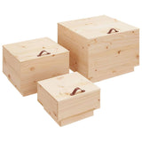vidaXL Boîtes de rangement et couvercles 3 pcs Noir Bois massif de pin