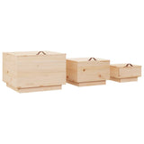 vidaXL Boîtes de rangement et couvercles 3 pcs Noir Bois massif de pin