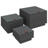 vidaXL Boîtes de rangement et couvercles 3 pcs Noir Bois massif de pin