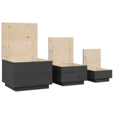vidaXL Boîtes de rangement et couvercles 3 pcs Noir Bois massif de pin