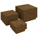 vidaXL Boîtes de rangement et couvercles 3 pcs Noir Bois massif de pin