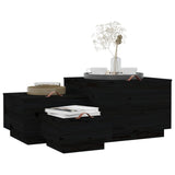 vidaXL Boîtes de rangement et couvercles 3 pcs Noir Bois massif de pin