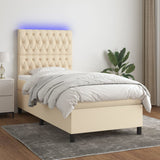 vidaXL Sommier à lattes de lit et matelas et LED Crème 90x200 cm Tissu