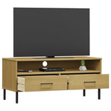 vidaXL Meuble TV avec pieds en métal Blanc Bois de pin massif OSLO