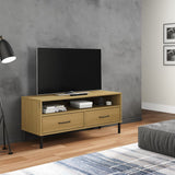 vidaXL Meuble TV avec pieds en métal Blanc Bois de pin massif OSLO