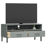 vidaXL Meuble TV avec pieds en métal Blanc Bois de pin massif OSLO