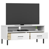 vidaXL Meuble TV avec pieds en métal Blanc Bois de pin massif OSLO