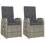 vidaXL Chaises de jardin inclinables coussins 2pcs Gris Résine tressée